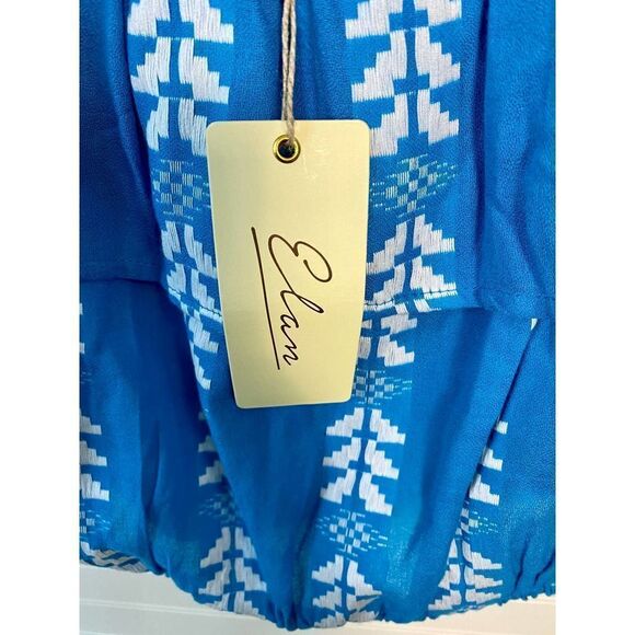 Elan Blue Ruffle Top Short Sleeve Peasant Style Blouse Size Medium NWT - Picture 8 of 8